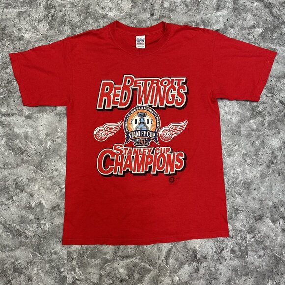Vintage Detroit Red Wings 2002 Stanley Cup Champions T Shirt Hanes Tag Size L - Picture 1 of 6